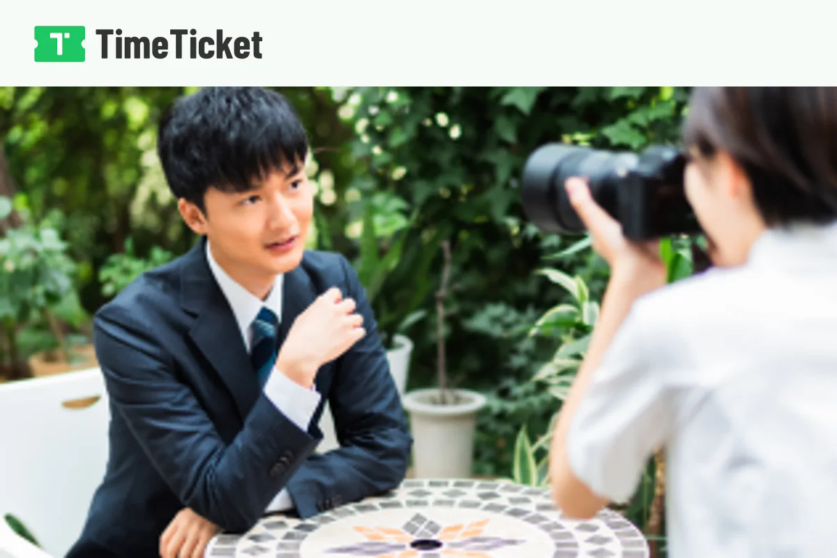 TimeTicketの公式ロゴと写真撮影カテゴリ画像