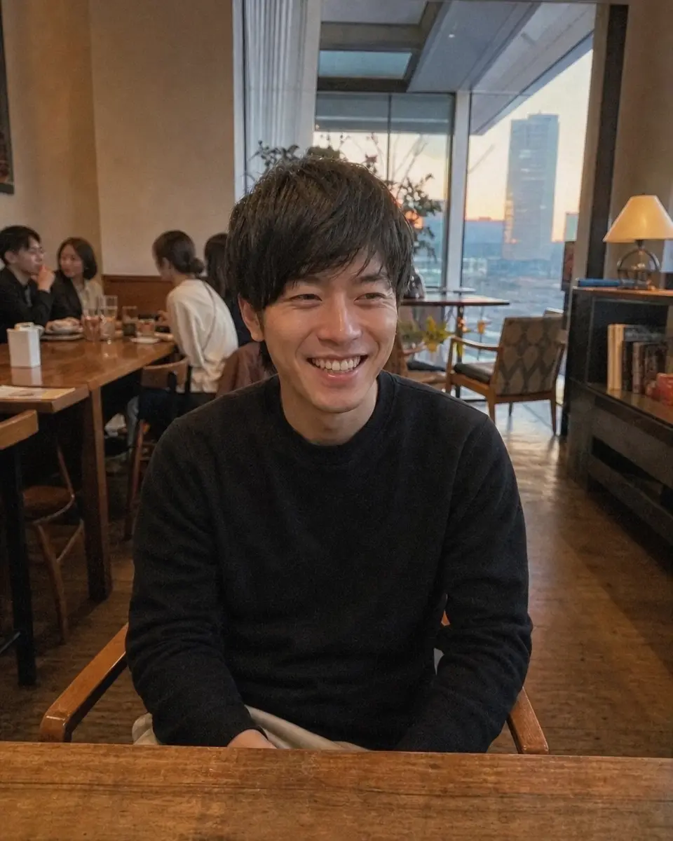 テラスカフェで撮ったような写真の例（窓際の席）
